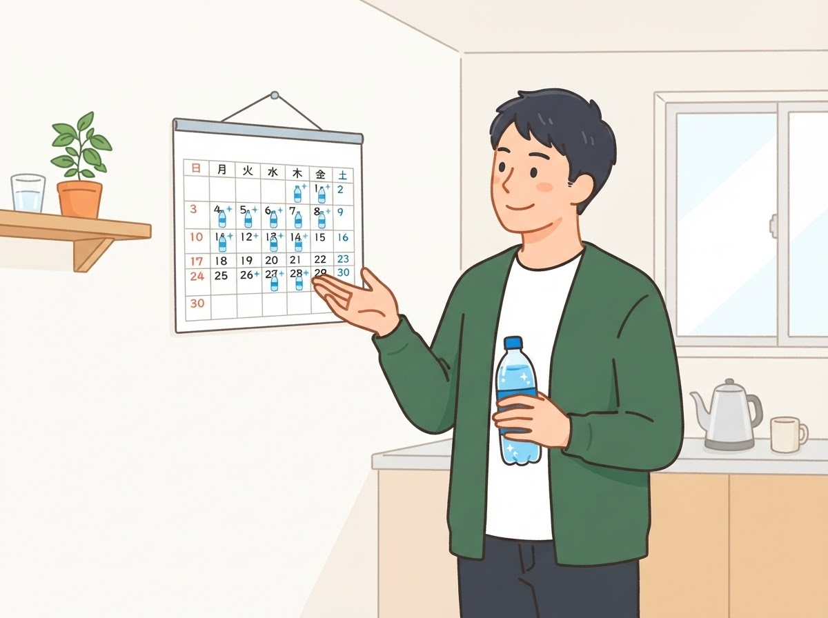 炭酸水を飲む頻度を振り返る男性