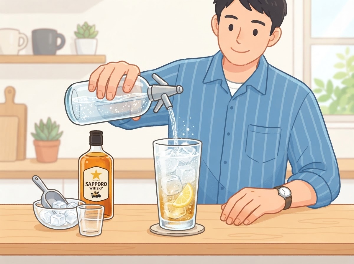 ハイボールを作る材料と手元
