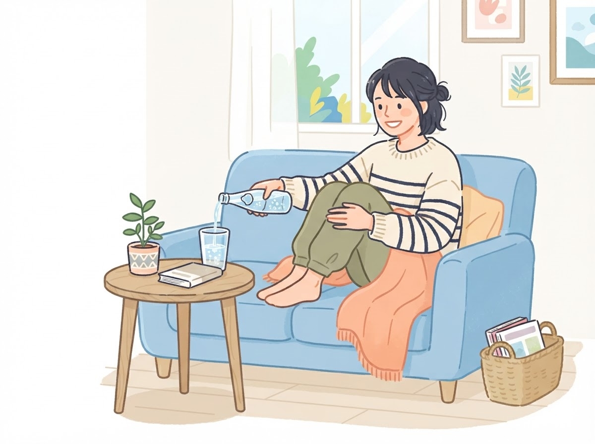 一人分の炭酸水を楽しむ女性