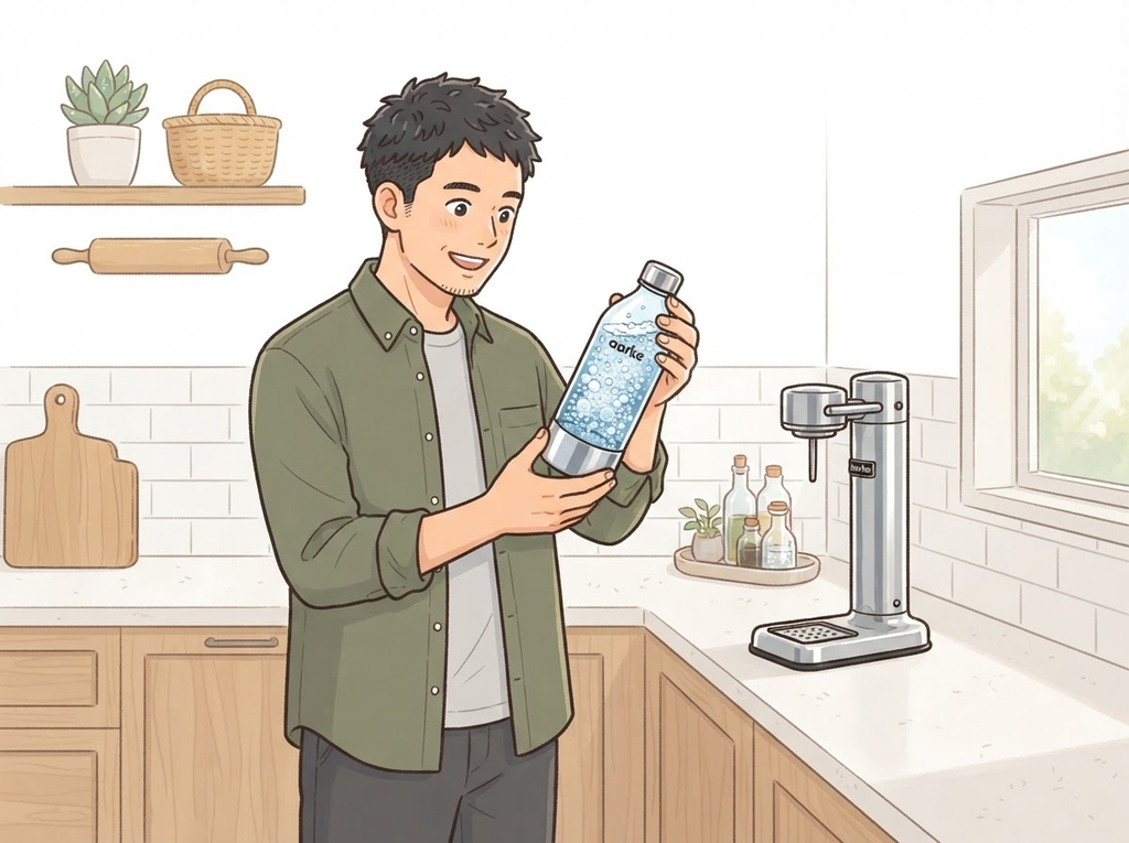 Aarkeで強炭酸を作るコツを試す男性