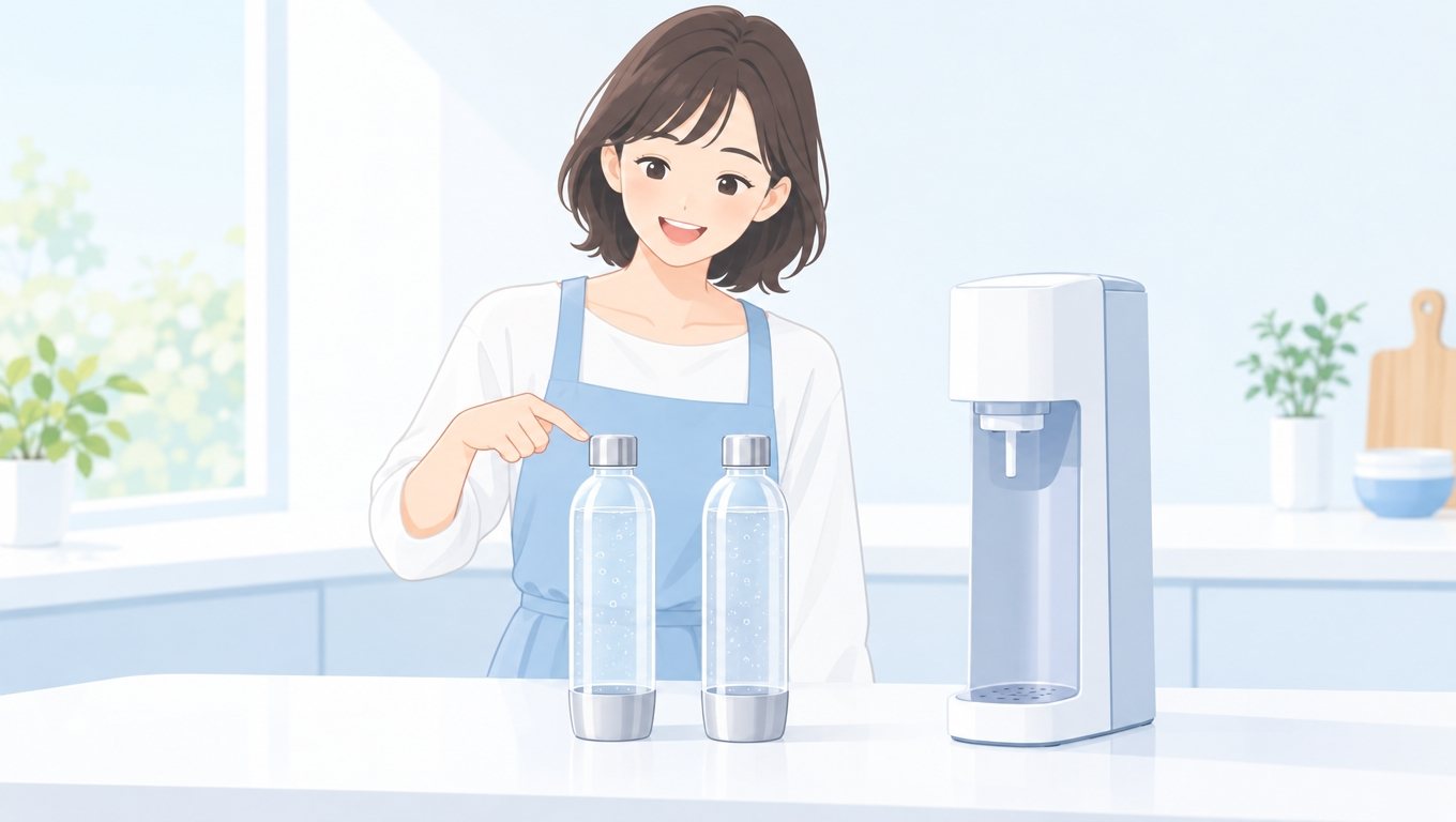 新しい炭酸水メーカー用ボトルを用意する女性